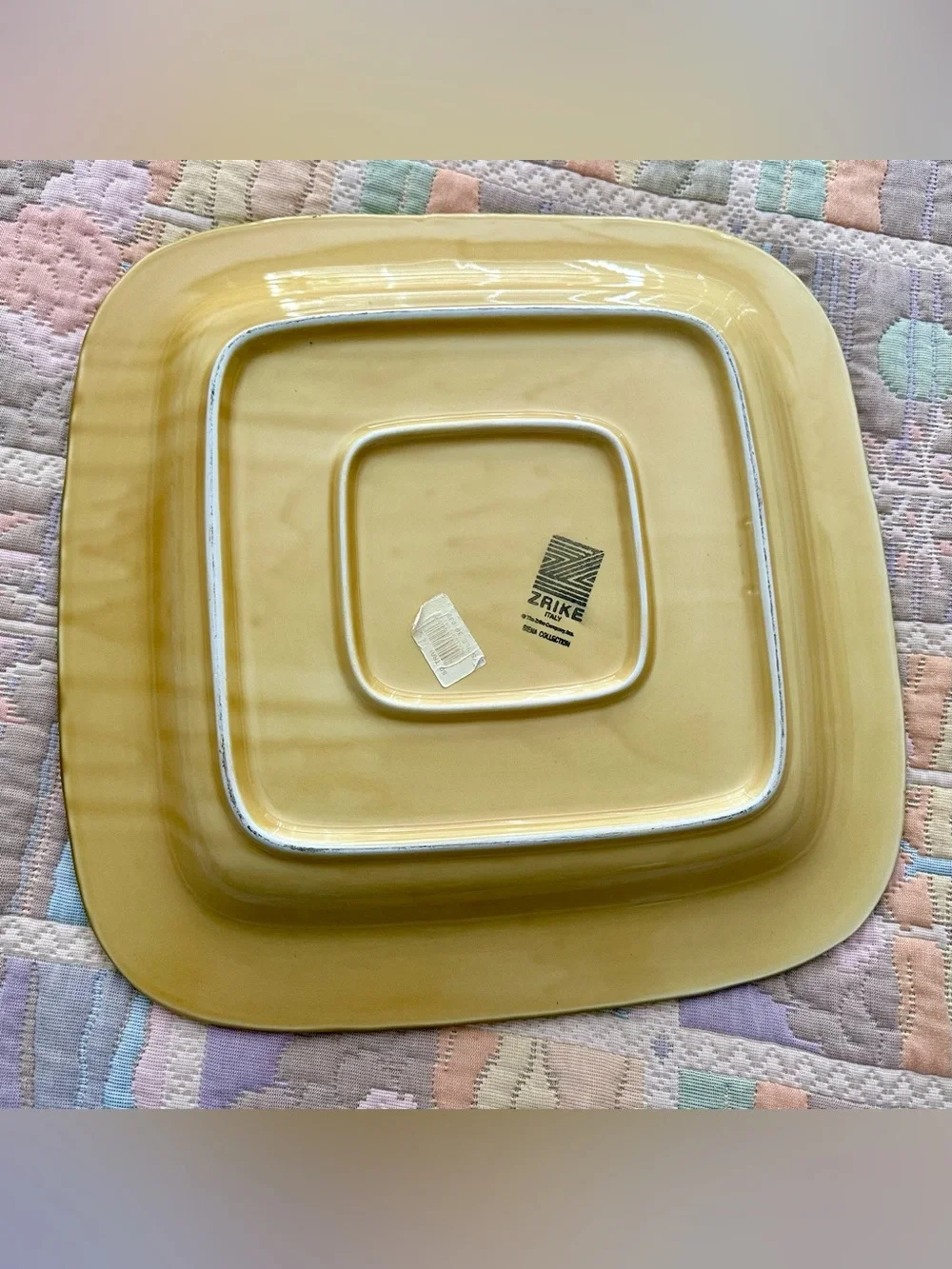 ZRIKE Vintage Yellow Spiral Ceramic Serving Platter with Olive Motif Minor Flaws